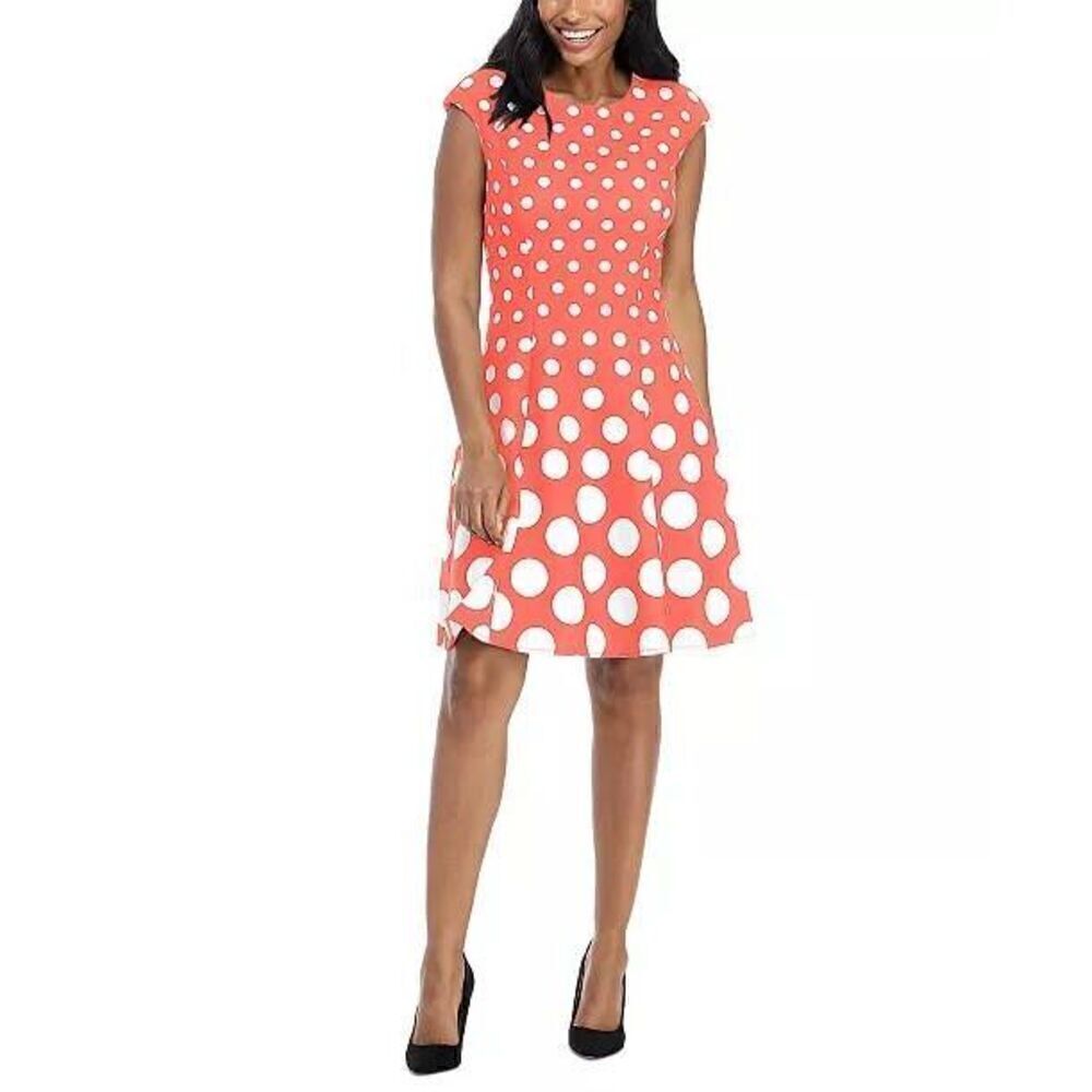 London Times Size 4 Coral Printed Fit & Flare Dress P3